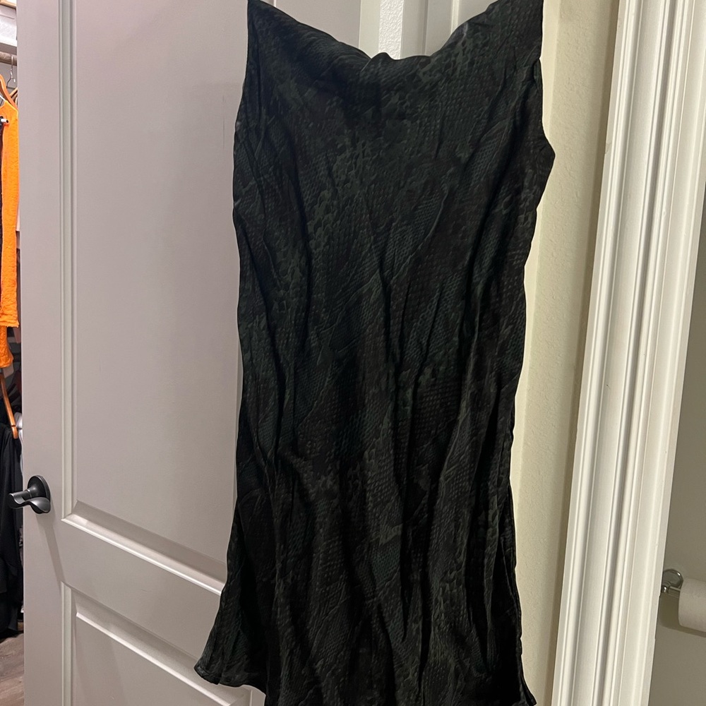 New hunter green snake print slip dress. With tags. Silky material.